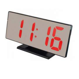 Fekete tükör kijelzős digitális ébresztő óra asztali hőmérő piros világítás