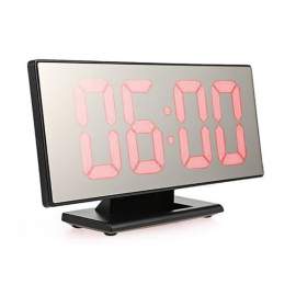 Fekete tükör kijelzős digitális ébresztő óra asztali hőmérő piros világítás