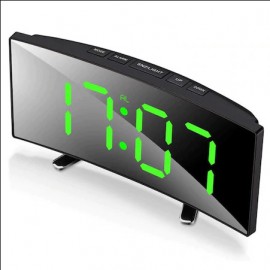  Ívelt tükör kijelzős LED ébresztőóra fekete-zöld óra