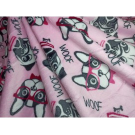 Rózsaszín francia bulldog és mopsz 150x200cm puha takaró wellsoft ágytakaró