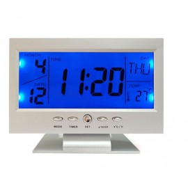 Voice asztali óra és hőmérő hangvezérelt háttérvilágítással szürke