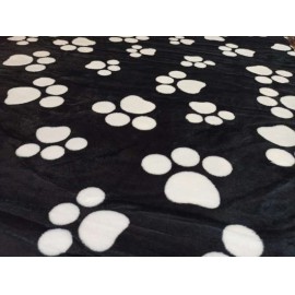 200x230cm Fekete alapon fehér kutya mancs mintás puha takaró wellsoft ágytakaró pléd