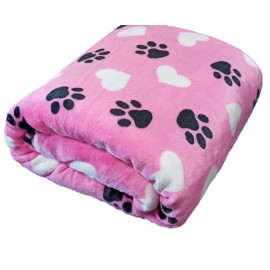200x230cm Rózsaszín szivecskés kutya mancs mintás puha takaró wellsoft ágytakaró 