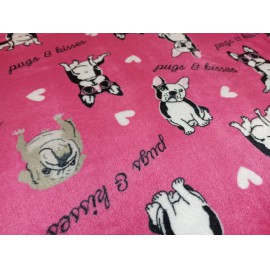 200x230cm Rózsaszín francia bulldog kutya mintás puha takaró wellsoft ágytakaró pléd