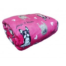 200x230cm Rózsaszín francia bulldog kutya mintás puha takaró wellsoft ágytakaró 