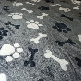 200x230cm fekete-fehér mancs-csont kutya mintás puha takaró wellsoft ágytakaró pléd