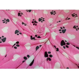 150x200cm Rózsaszín szivecskés kutya mancs mintás puha takaró wellsoft ágytakaró pléd