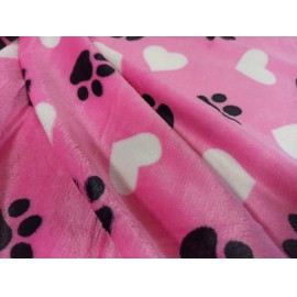 150x200cm Rózsaszín szivecskés kutya mancs mintás puha takaró wellsoft ágytakaró pléd