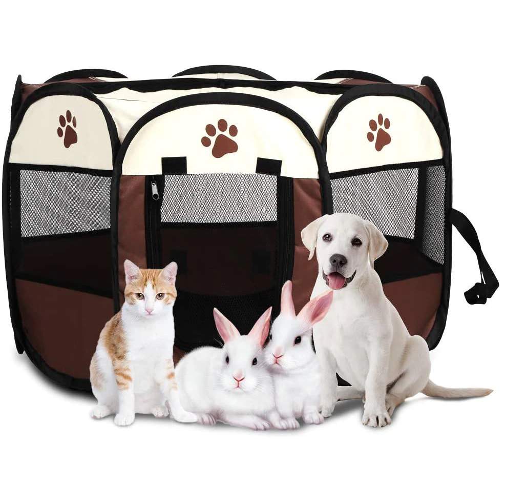 Kutya cica kisállat kennel fekhely utazó ágy összecsukható barna színben