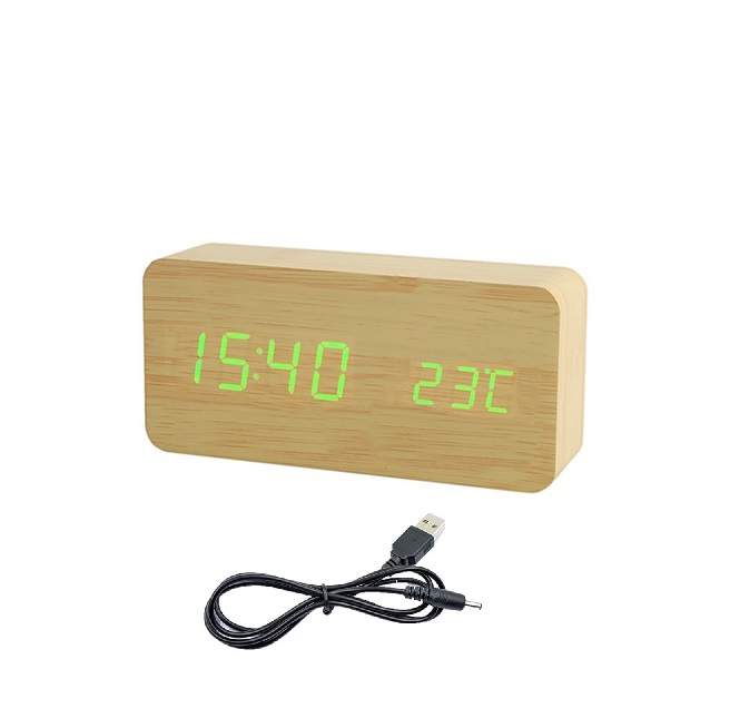 Monivel famintás dekor óra digitális ébresztőóra és hőmérő bézs, zöld kijelzővel
