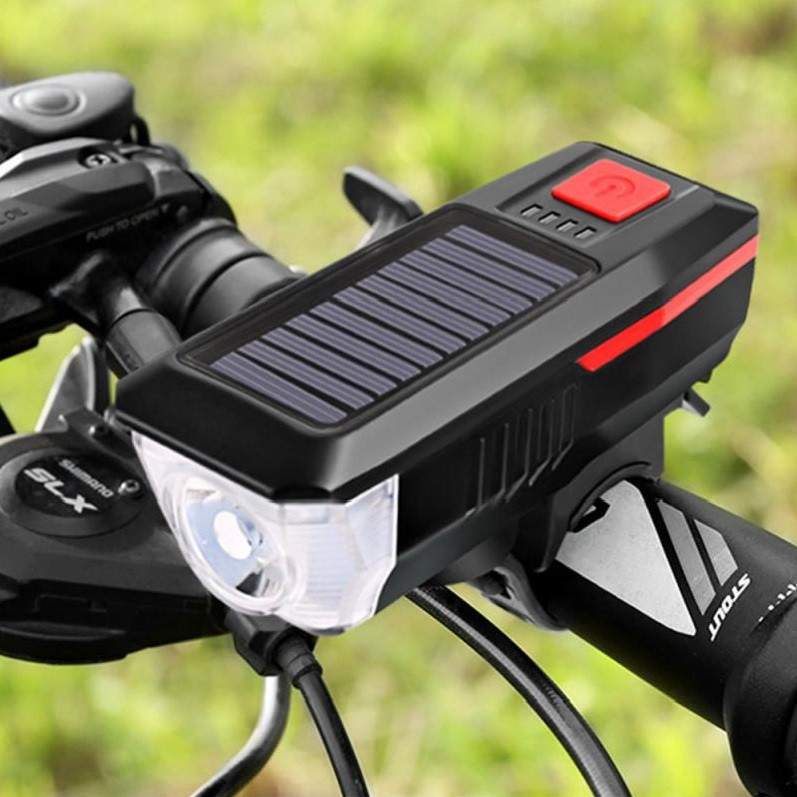 USB Napelemes kerékpár bicikli lámpa hangos kürttel duda